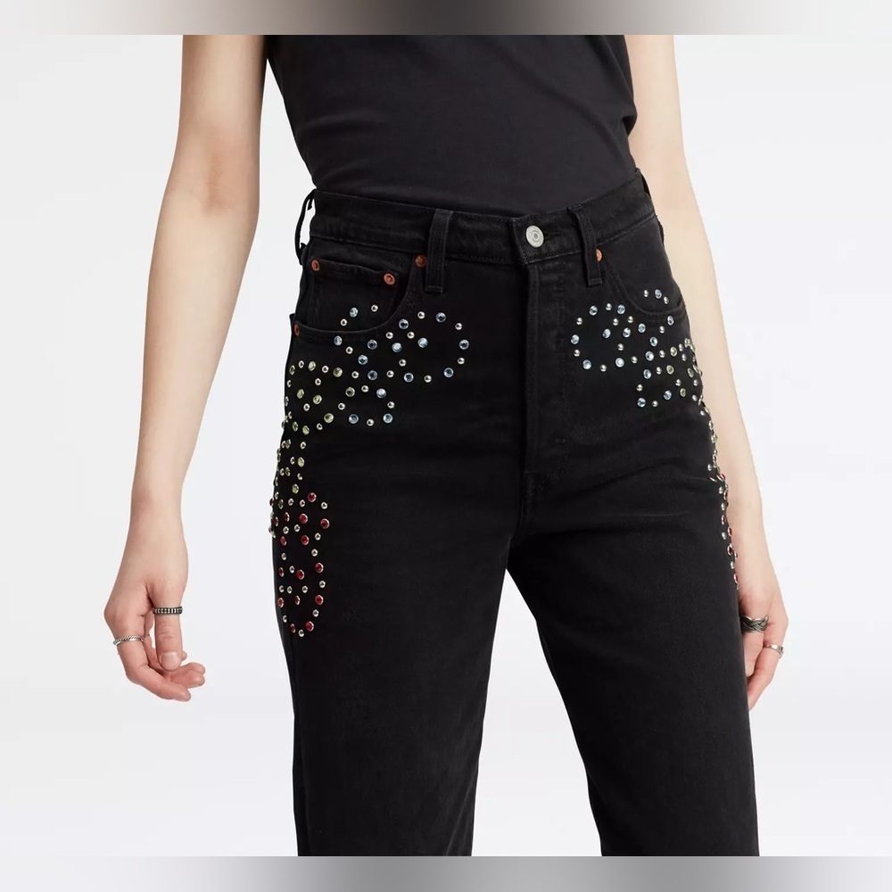 LEVI’S Ribcage Straight‎ Studded Jeans Size 30 - Picture 3 of 13